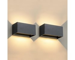 CELAVY LED Buitenlamp Wandlamp - Op & Neer - Donkergrijs - IP65 - Zonder Bewegingssensor - Voor Binnen en Buiten - 2-Pack