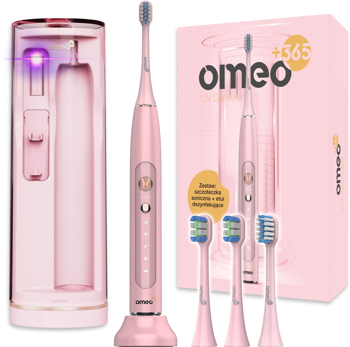 OMEO +365 UV Sanitizer Pink - Elektrische Tandenborstel Sonisch - 41 000 trillingen - UV desinfectie etui - 60 dagen batterij