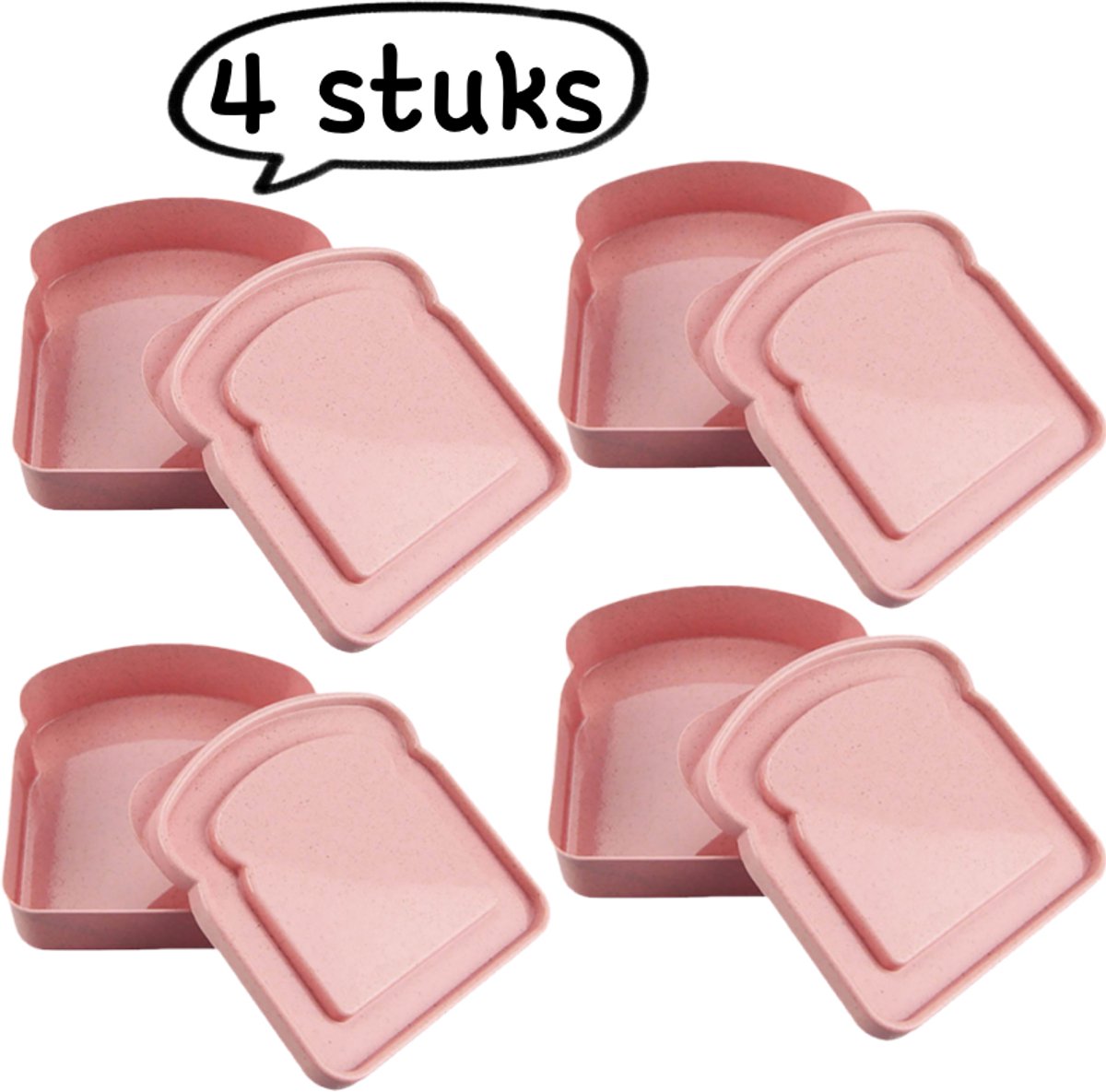4-pack sandwichbakjes - Draagbare toastbroodsandwichdoos Tarwestro brooddoos - Roze