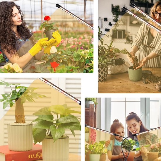 Kweeklampen voor kamerplanten, JINHONGTO 4-kops volledig spectrum-groeilicht, 360° flexibele zwanenhals met 10 dimniveaus en 3 verlichtingsmodi, timerfunctie, groeilamp voor planten