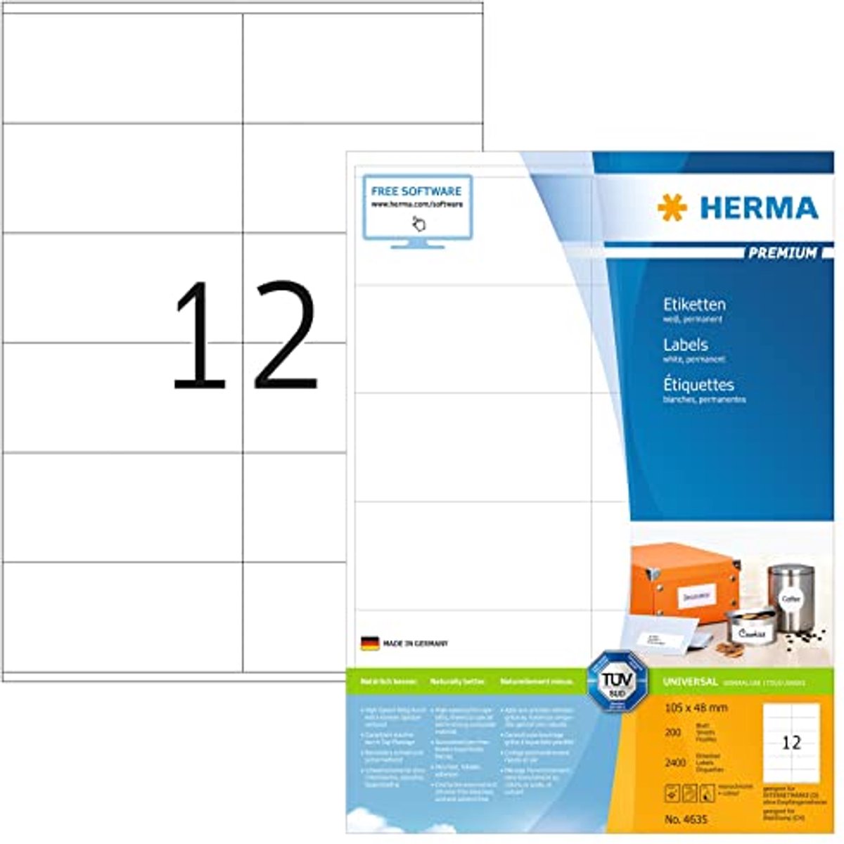 Universele Etiketten A4 - 2400 Stuks Zelfklevende en Bedrukbare Labels (105 x 48 mm)
