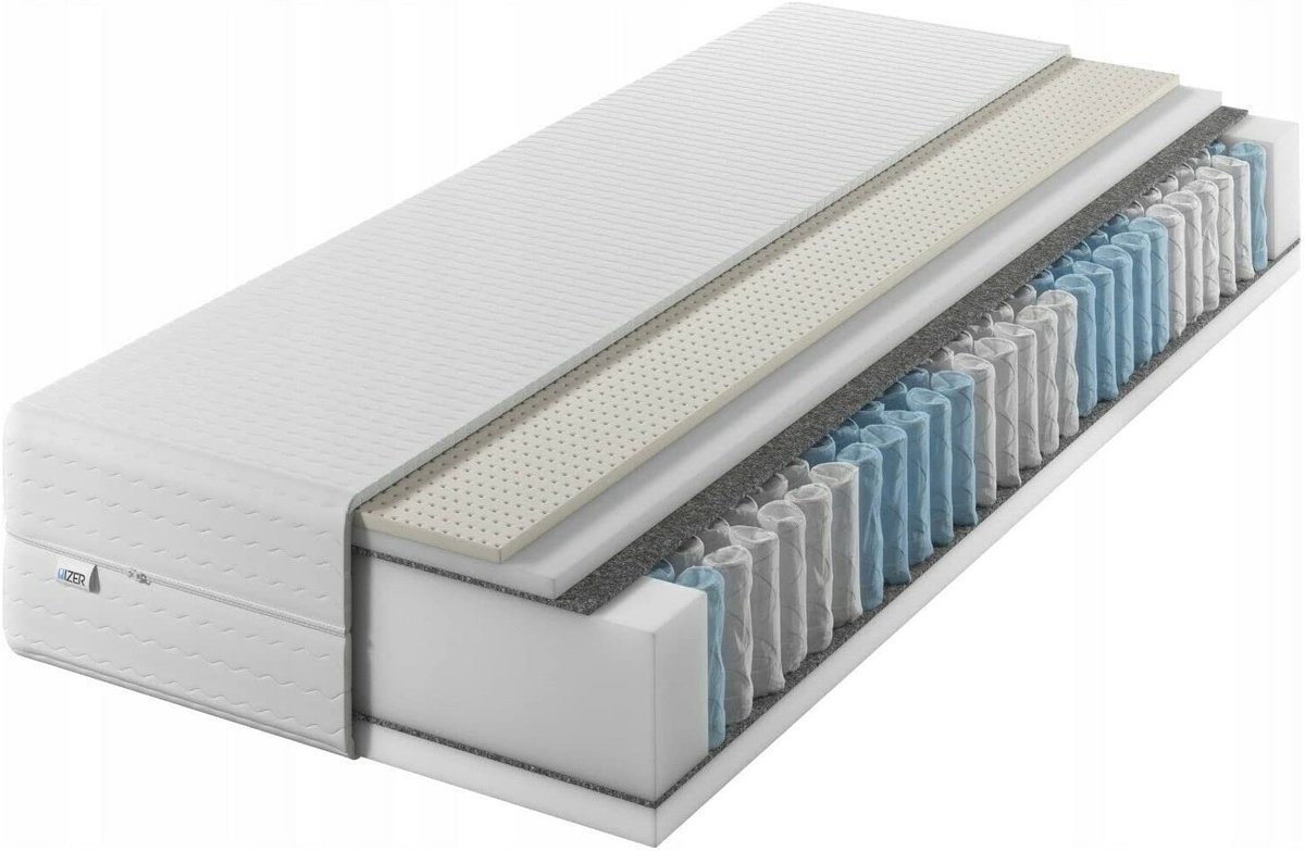 Pocketvering matras 90x200 cm met latex, 7 zones, H2/H3