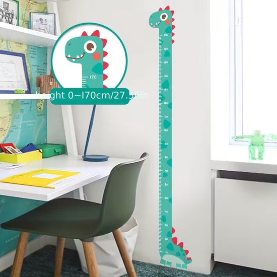 Dinosaurus groeimeter muurstickers – Hoogtemeter tot 180 cm – Regenboog & dino thema – Zelfklevend & verwijderbaar – Educatieve wanddecoratie voor kinderkamers – PVC sticker unisex — afbeelding 3