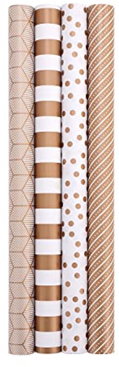 HBell 4 rollen gouden cadeaupapier met gouden stippen voor verjaardag, feest, bruiloft, babyshower, feestelijke decoraties, 44 cm x 3 m