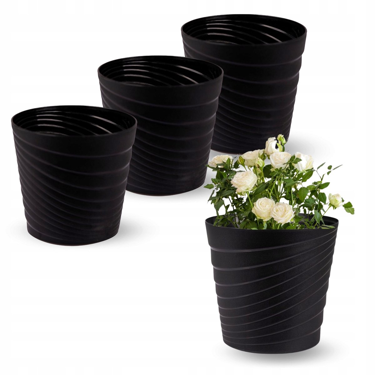 3x Antraciet Gevlochten Bloempotten met Inzetstuk 22cm