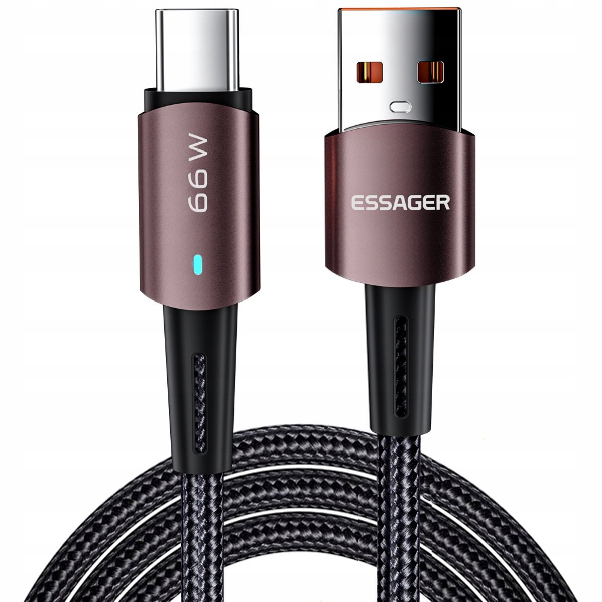 Essager USB-C Kabel 66W PD QC 4.0 6A Nylon 1m Zwart/Blauw