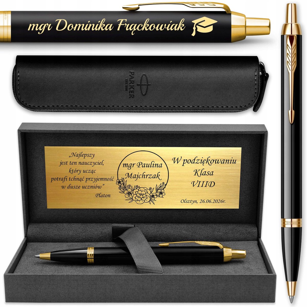 Parker IM Zwarte Pen met Vergulde Details, hoesje en gratis gravure
