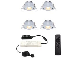 HOFTRONIC Complete Set van 4 Sienna Mini Inbouwspots 12V - 3W spots - 2700K warm wit - IP44 waterdicht - kantelbaar - Dimbaar - Verandaspots - Lage inbouwdiepte