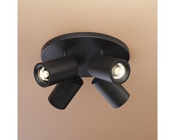 HOFTRONIC plafondlamp rond – 4 spots kantelbaar en draaibaar – excl gu10 fitting – dimbaar – aluminium matzwart – ip20 – led plafondlamp woonkamer slaapkamer zwart