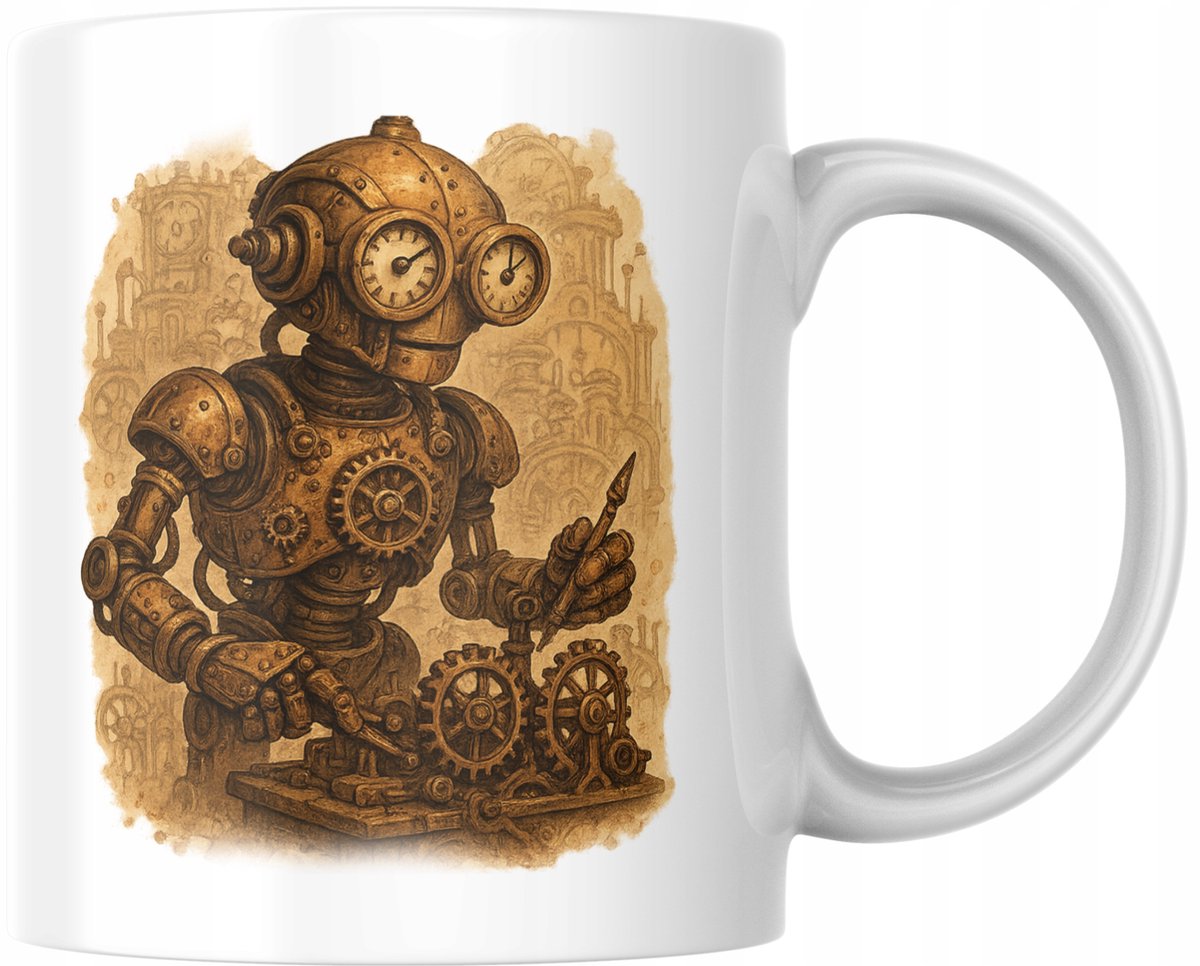 Steampunk Robot Mok: Retro Futuristisch Cadeau, 330ml Keramiek