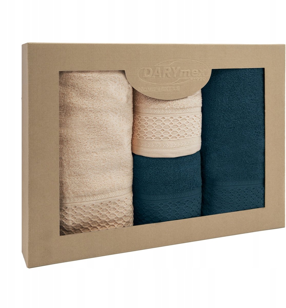 Luxe Katoenen Handdoekenset 4-gaats Cappuccino & Marineblauw