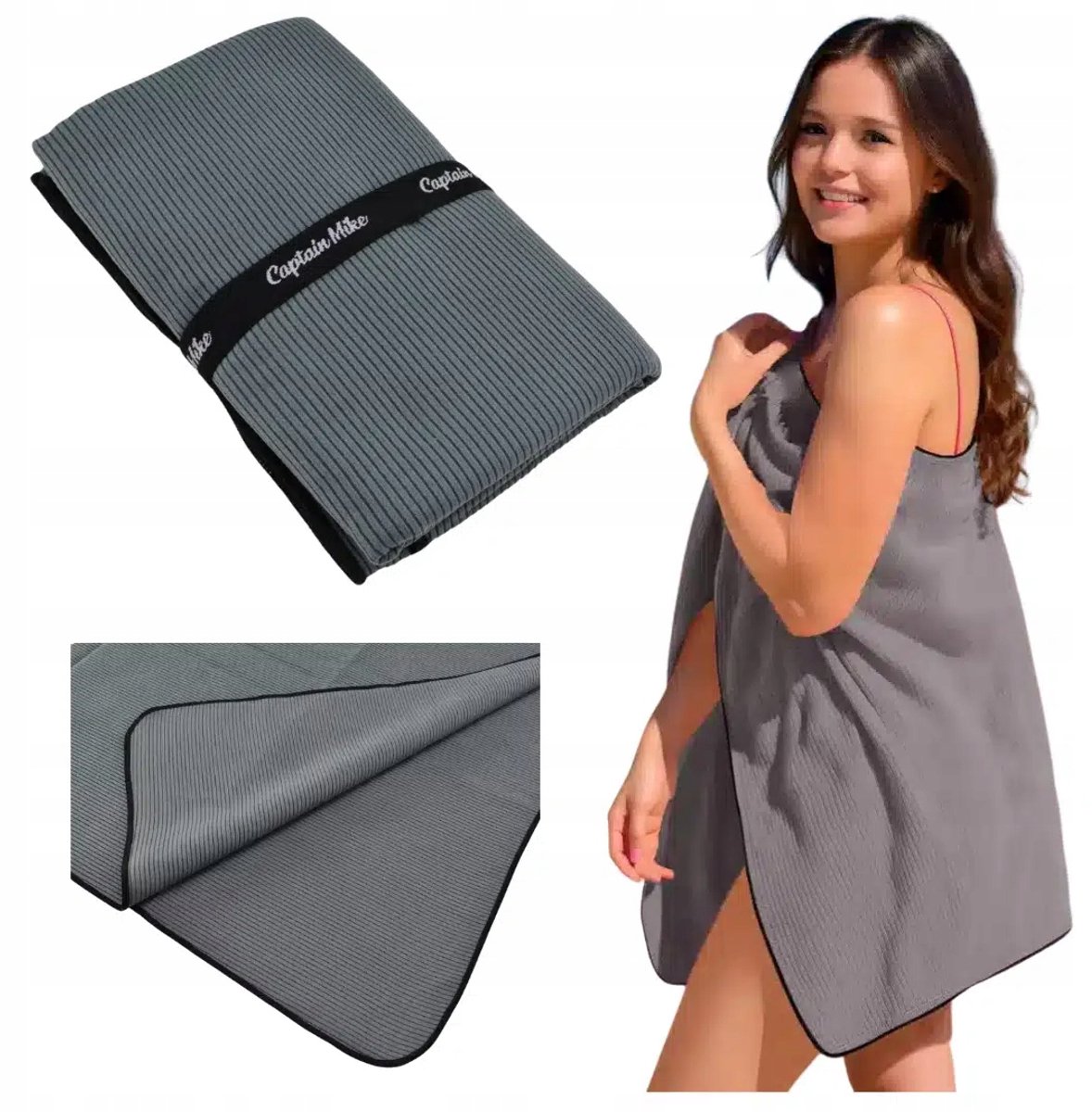 Snelle Droge Strand Handdoek Microvezel Grijs Gestreept 175x110 cm