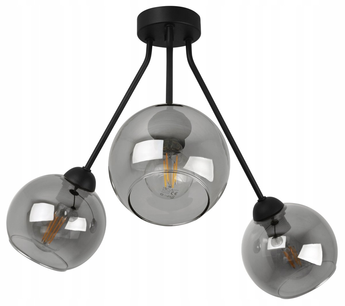 Driepunts Hanglamp Glas Zwart/Grijs - Stijlvolle Loft Verlichting