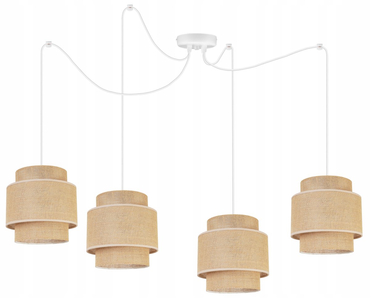 Hanglamp Spider Boho Jute Beige Wit Metaal E27 4x60W