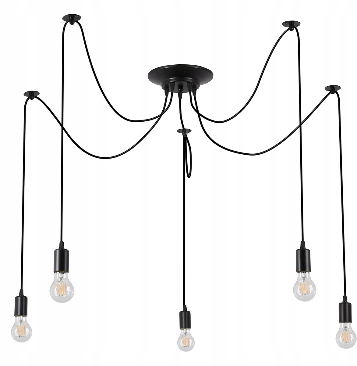 Hanglamp Industriële Stijl E27 Zwart 5x lichtspots