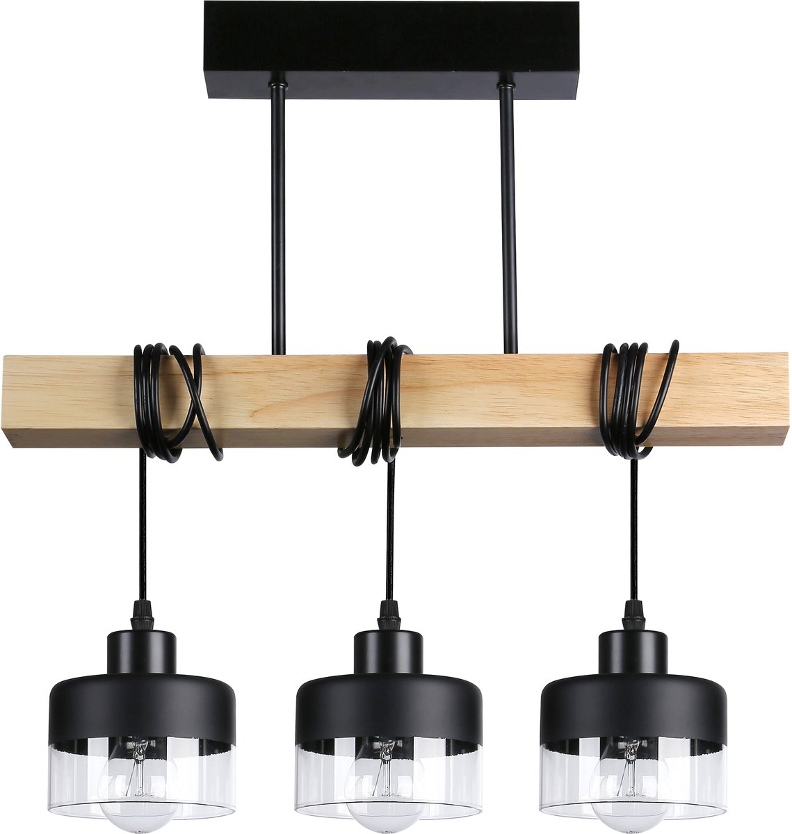Hanglamp Industriële Stijl met Hout & Glas - 3x E27