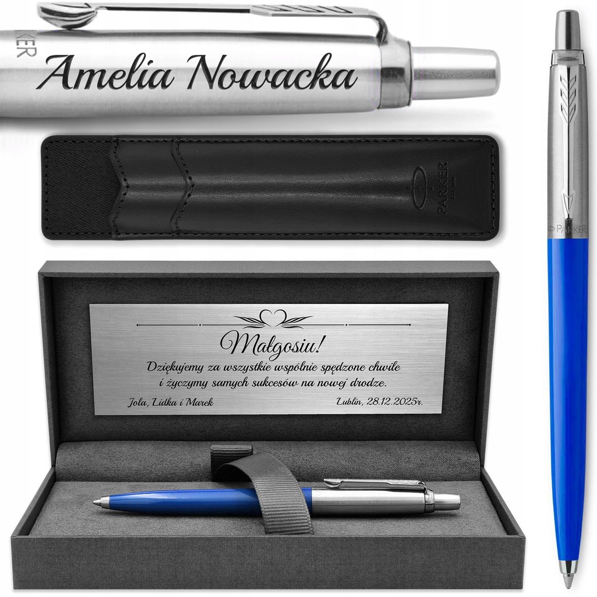 Parker Jotter 60 Blauwe Pen met Etui & Gravure - Cadeau voor Vader