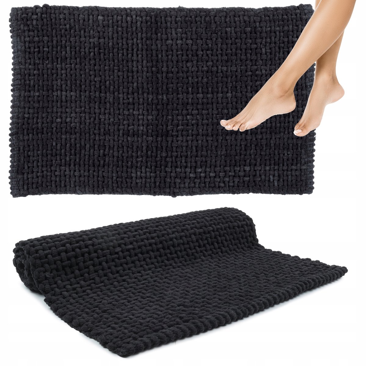 Zwart Badkamermat Zacht Absorberend Geweven Decoratieve Mat 40x60cm