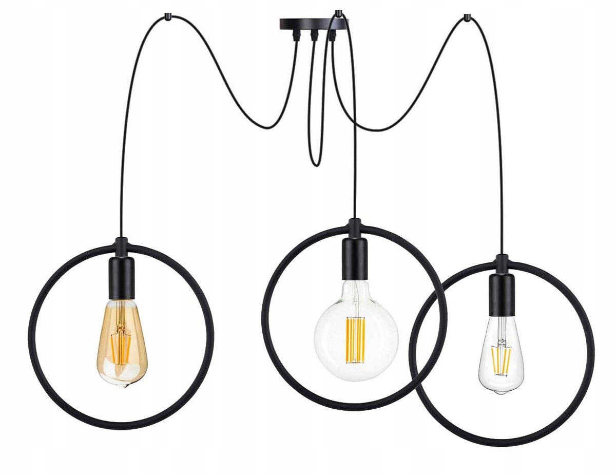 Hanglamp Edison Loft Zwis met 3xE27 Fitting - Zwart