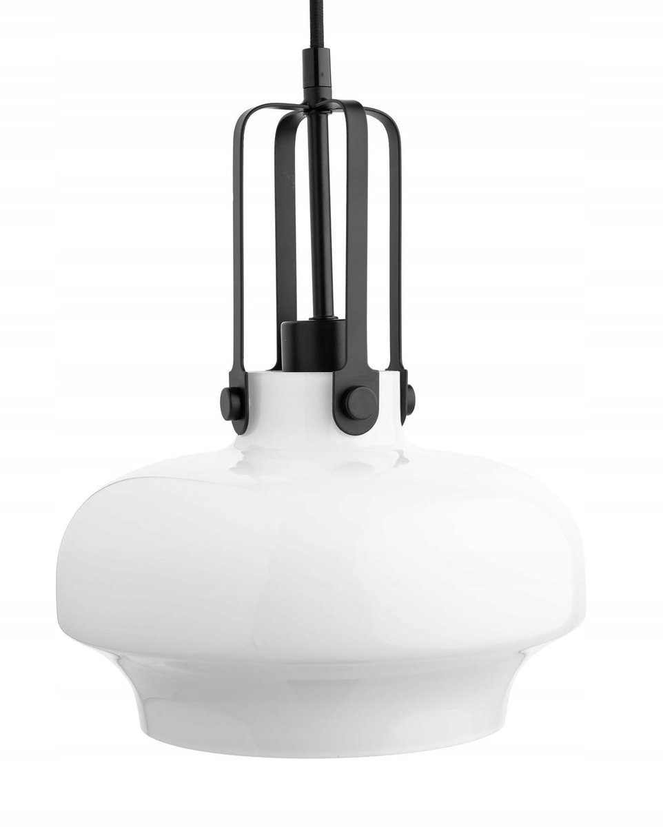 Asana Hanglamp - Melkwit Glas, Zwart Metaal, Verstelbaar