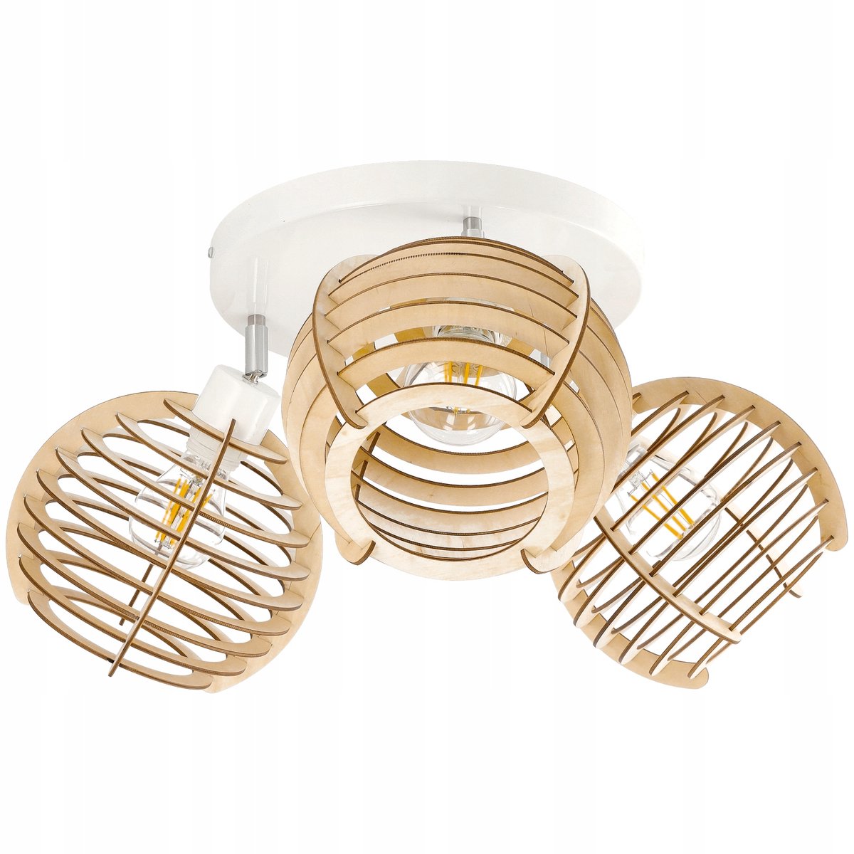 Draaibare Plafondlamp met Houten Sferen - 3xE27
