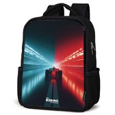 NoBoringSuitcases.com® - Rugzak zwart jongens - Schooltas jongen - NoBoringSuitcases.com® - Rugzak zwart - Schooltas jongen & meisje - Baan - Raceauto - Neon - Rood - Rugtas voor school - Boekentas kind - Schoolrugzak - Kinderrugzak