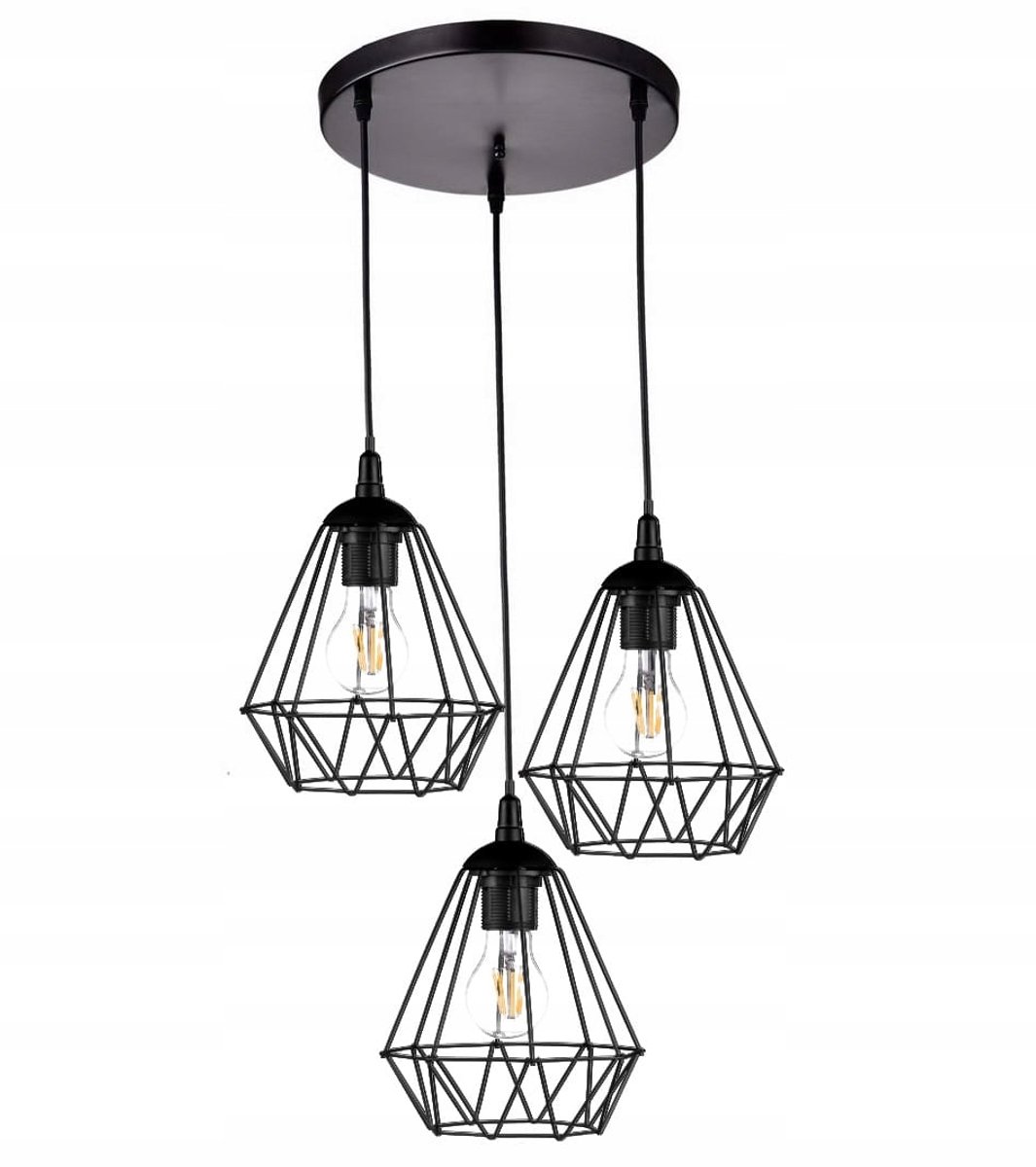 Loft Hanglamp Diamant 3-lichts Plafond Zwart E27