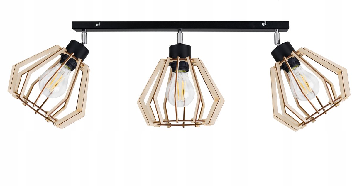 Hanglamp BRYLANT met Houten Lampenkappen - 3xE27