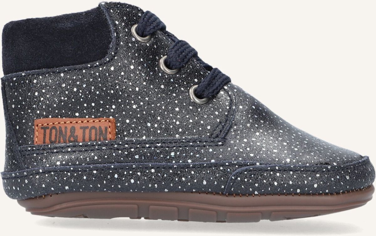 Ton & Ton Meisjes Sneakers Lief - Leren Sneakers - Zwart - Maat 20