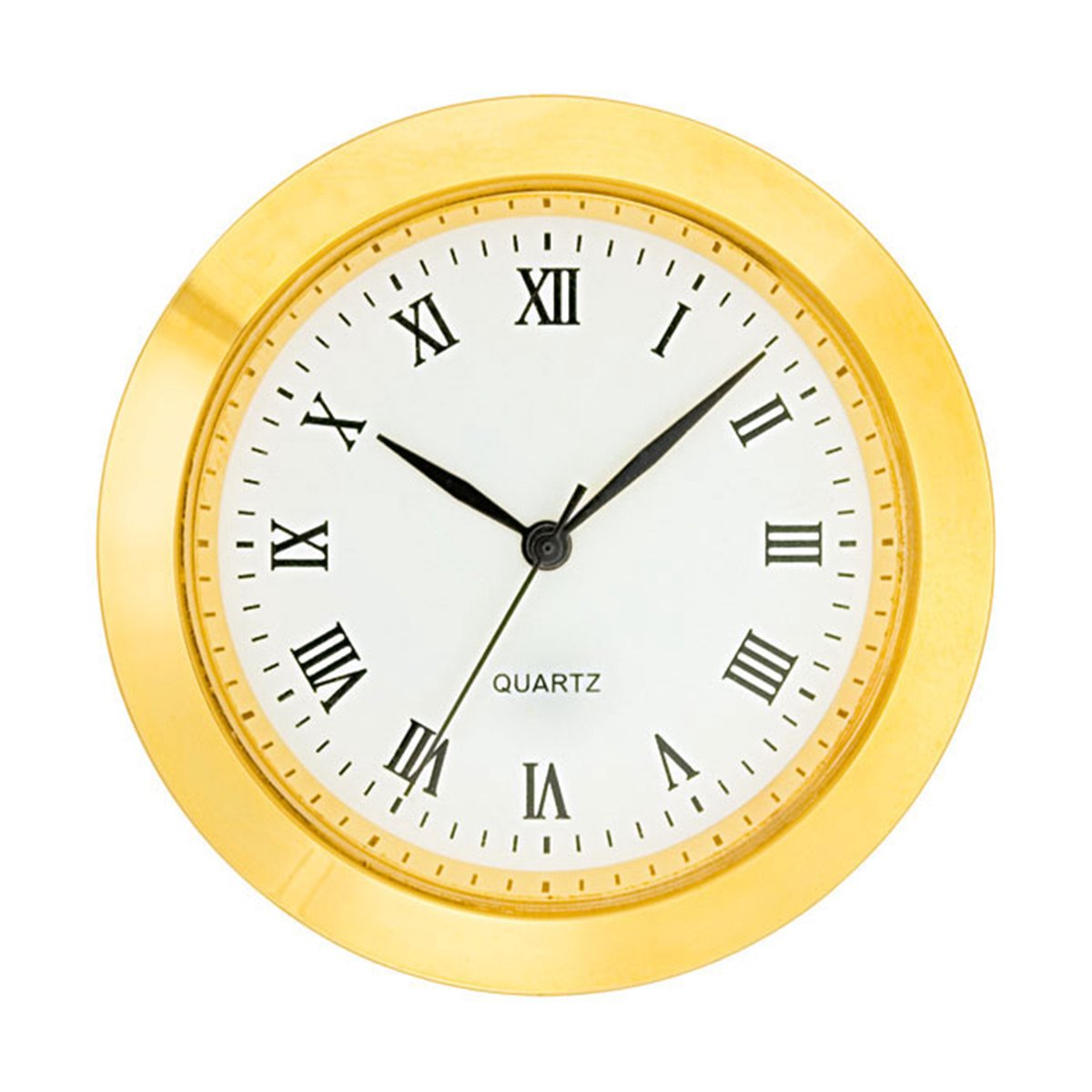 Mini insert uurwerk import trommel Ø 37,5mm, lunette Ø 40mm geel, wijzerplaat wit-antiek, Romeinse cijfers