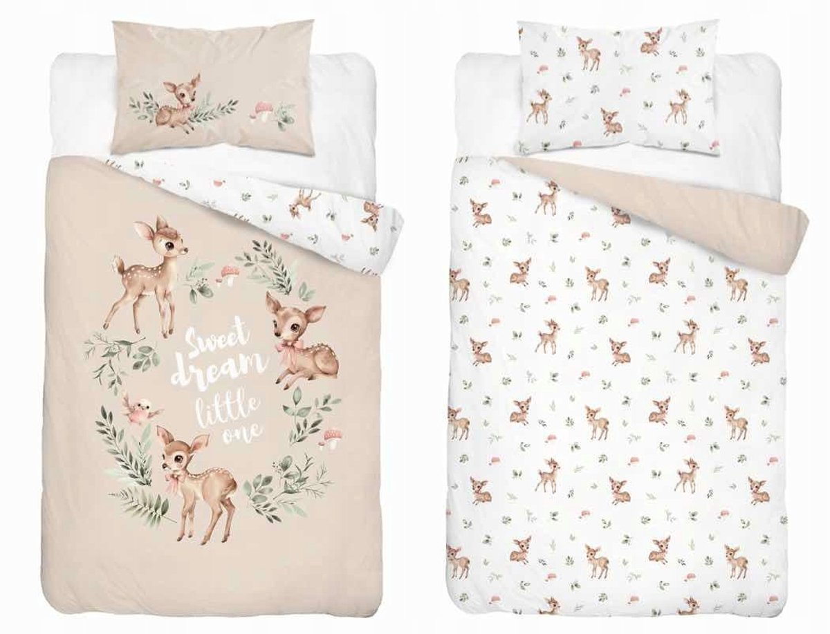 Kinderbeddengoed 90x120cm, Beige wit Herten, Sweet Dream