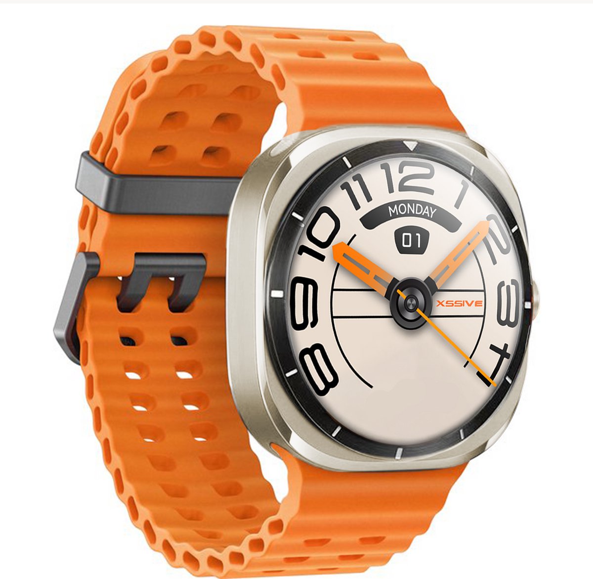 Xssive - Smartwatch - 47 mm - Titanium Gray - AMOLED - IP68 Waterdicht - Smartwatch Heren - Oranje