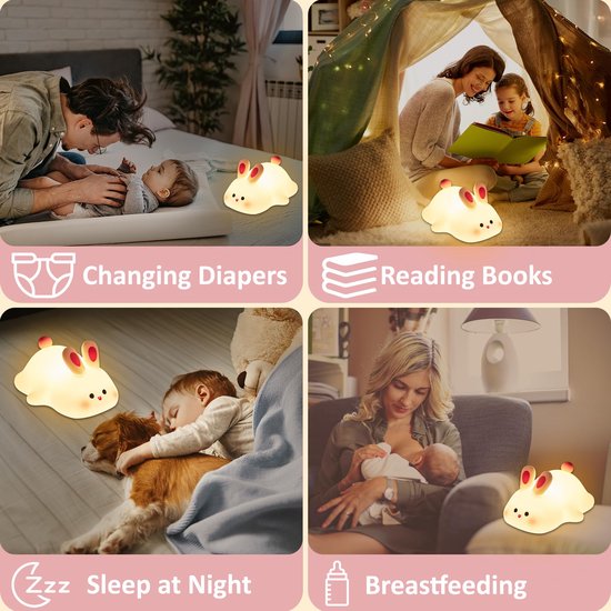 Groot gezicht konijn nachtlampje - schattige siliconen konijnenlamp - bedlamp - schattige dierenkamerdecoratielamp - babynachtlampje - USB oplaadbaar - geschikt voor de kinderkamer, slaapkamer, woonkamer, verjaardagscadeau voor kinderen - Wit van Merkloos — afbeelding 3