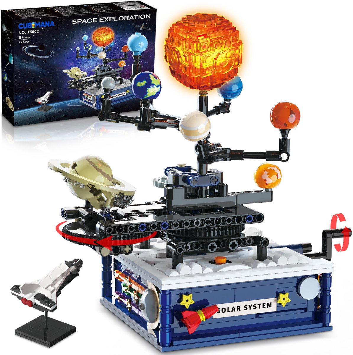 CUBIMANA Solar System Bouwpakket - 775 Delen - Met Draaibaar Planetarium & LED Verlichting - Educatief STEM Bouw Speelgoed voor Kinderen 6-12 Jaar