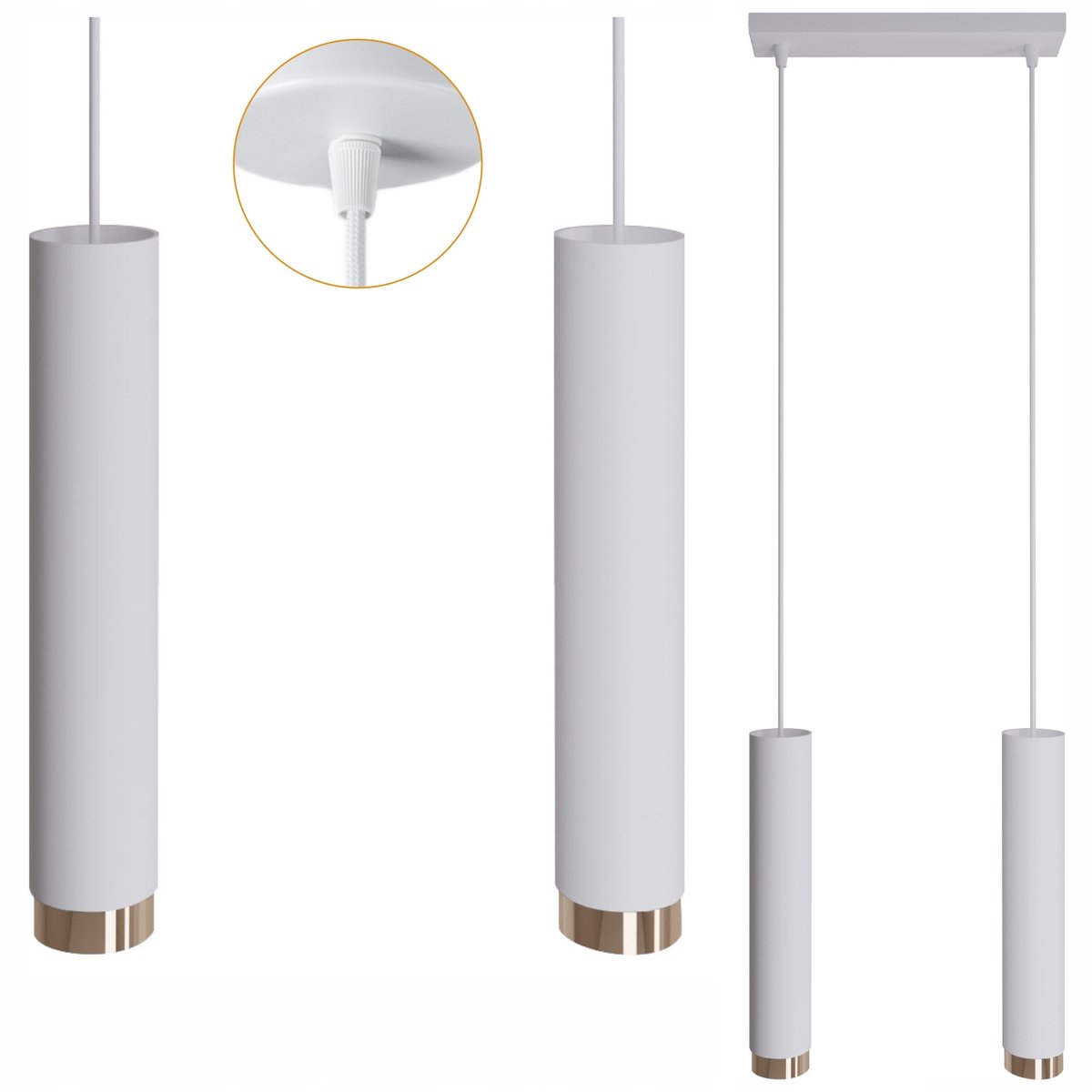 Moderne LED Hanglamp Tuba Wit/Goud - 115cm - Stijlvol Loft Design