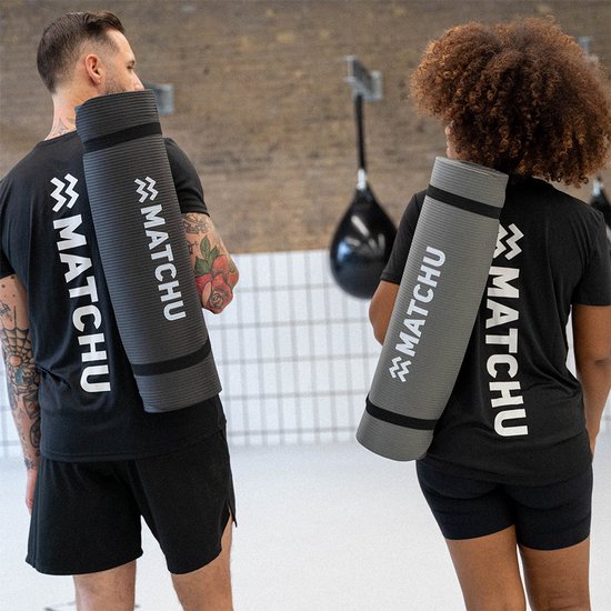 Matchu Sports - Fitness mat - Yogamat - Sportmat - Fitnessmat - Met draagkoord - 180 cm x 60 cm x 0,9 cm - Grijs - NBR