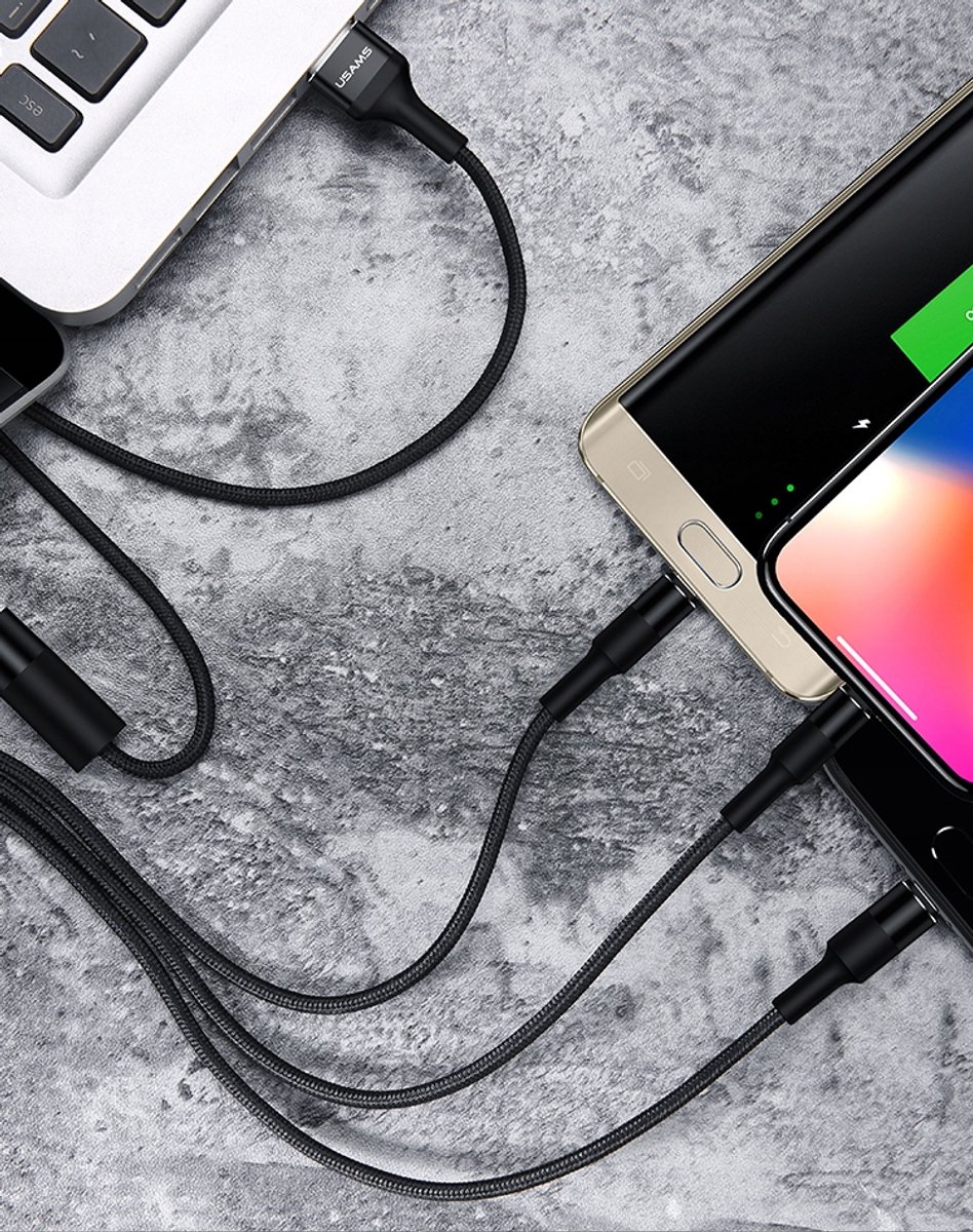 P4Y 3-in-1 Kabel Lightning/MicroUSB/USB-C 1.5m Zwart