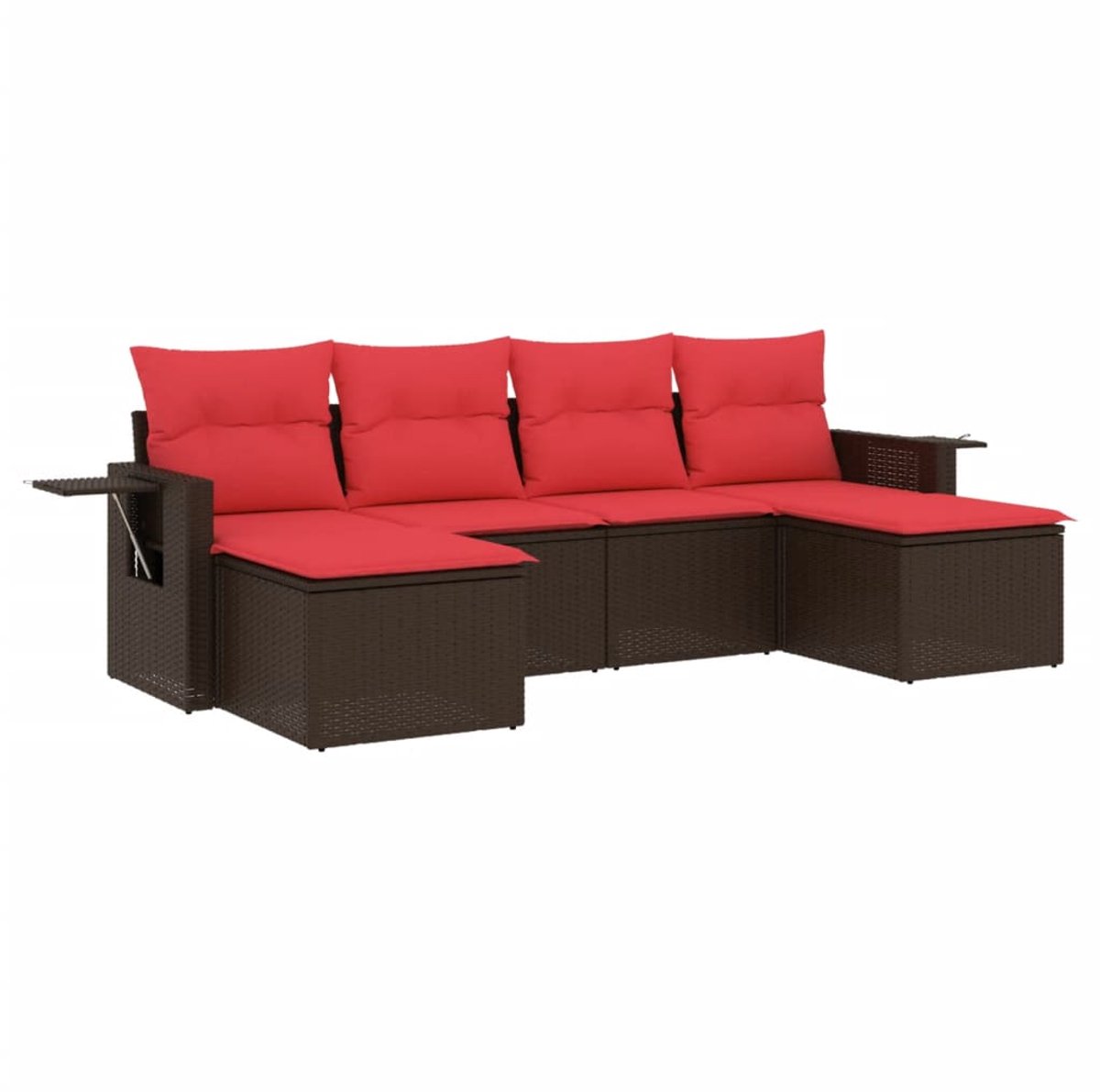vidaXL - 6-delige - tuinbankset - met - kussens, - bruin - polyrotan