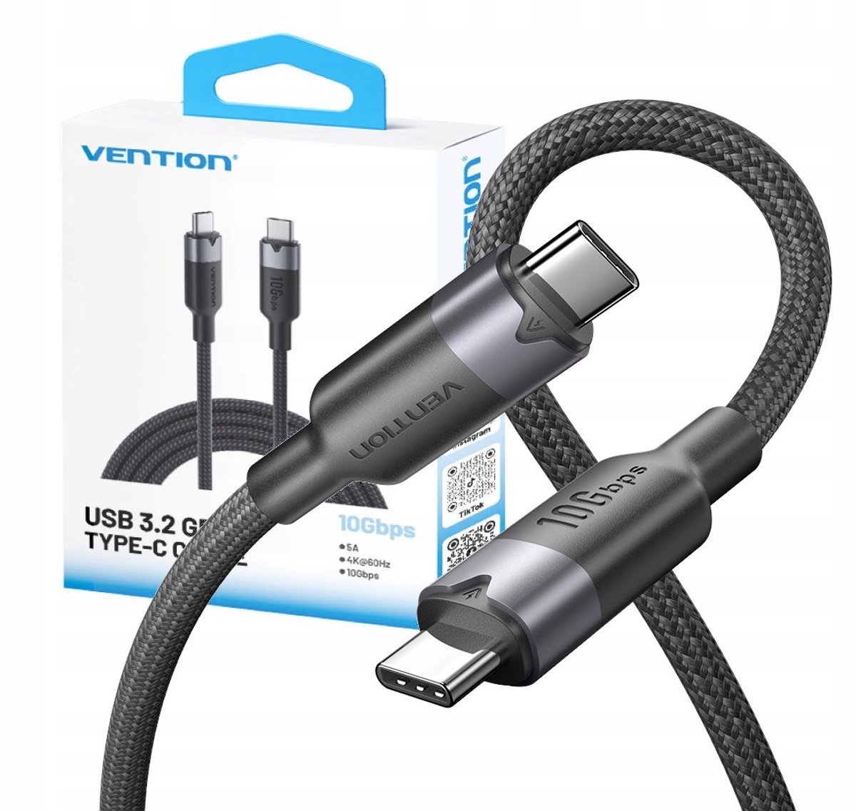 Vention USB-C naar USB-C Kabel 3.2 Gen 2, 10Gbps, 100W PD, 4K@60Hz, 1m Zwart
