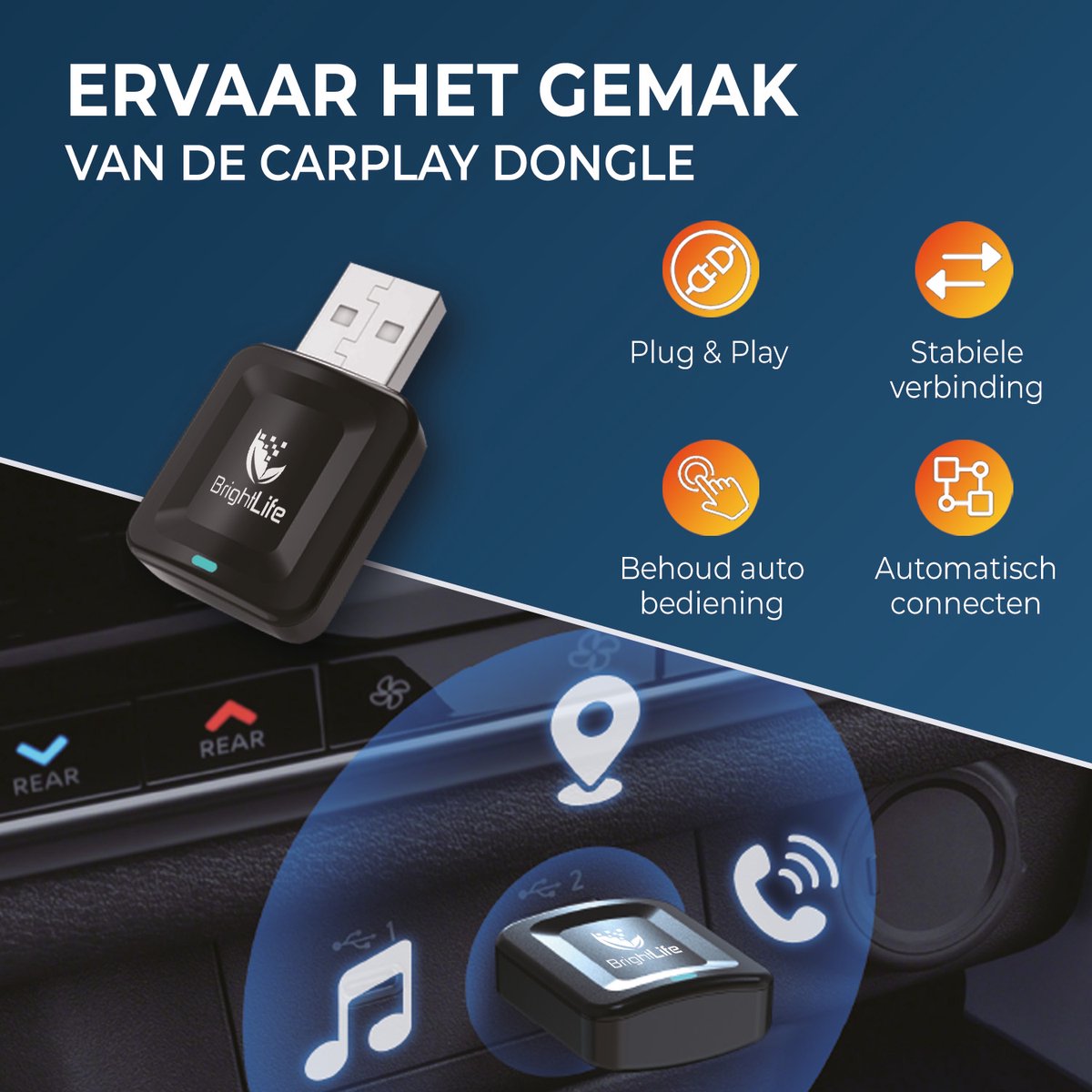 Draadloze CarPlay & Android Auto Dongle 5GHz USB-C adapter Plug & Play voor auto’s vanaf 2017, compact en snel - Afbeelding 3