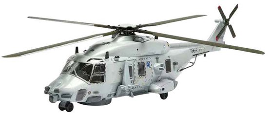 Grijze NH90 NFH Navy helikopter model op witte achtergrond, schaal 1:72.
