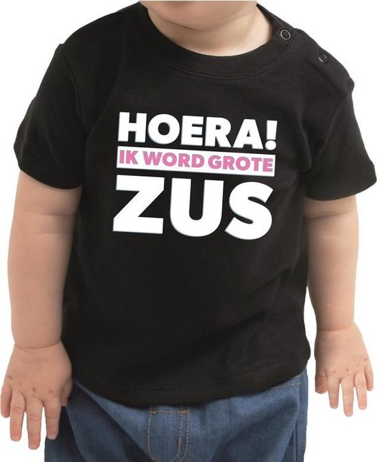 Foto: Hoera ik word grote zus cadeau t shirt zwart voor baby meisje shirt voor zusjes 62