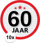 10x 60 Jaar leeftijd stickers rond 15 cm - 60 jaar verjaardag/jubileum versiering 10 stuks