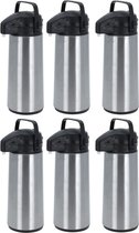 6x thermos / pichets isolants en acier inoxydable avec pompe 1,8 litre - Pichets à café / pichets à thé - Bouteilles thermo de voyage