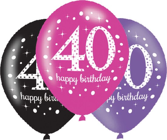 Ballonnen 40 Jaar Happy Birthday Roze 27,5cm 6st