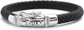 SILK Jewellery - Zilveren Armband - Arch - 853BLK.22 - zwart leer - Maat 22