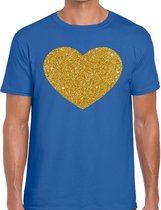 Gouden hart glitter fun t-shirt blauw heren - heren shirt Gouden hart XXL