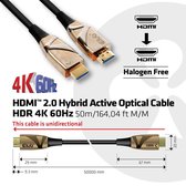 CLUB3D HDMI 2.0 UHD Active Optical Cable HDR 4K 60Hz M/M 50m/164,04ft, 50 m, HDMI Type A (Standard), HDMI Type A (Standard), 7096 x 2160 pixels, 18 Gbit/s, Noir, Bronze