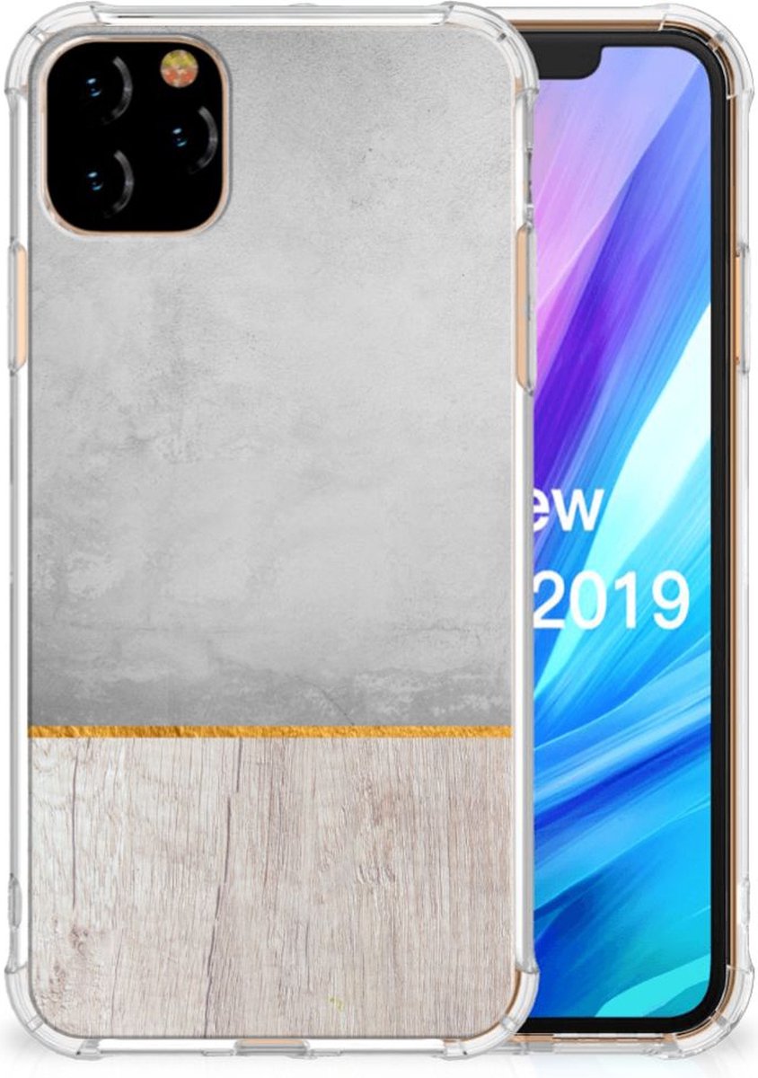 TPU Case Anti-Shock voor Apple iPhone 11 Pro Max Stevig Telefoonhoesje Wood Concrete