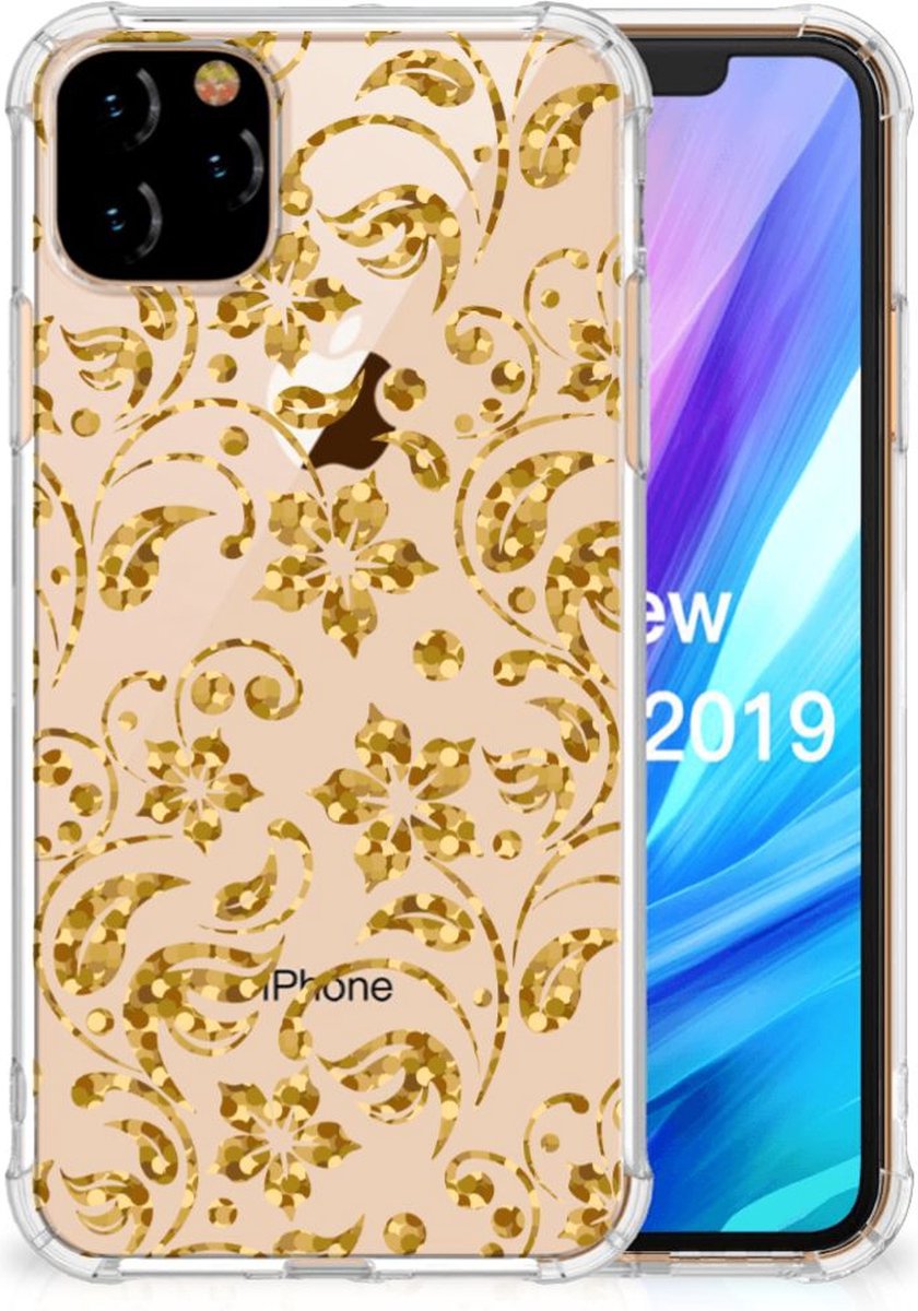 Back Cover voor Apple iPhone 11 Pro Max Case Gouden Bloemen